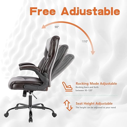 Miniatura 6 de Silla de oficina ejecutiva ergonómica, silla de escritorio de piel sintética con reposabrazos abatibles, silla de oficina con respaldo alto, silla