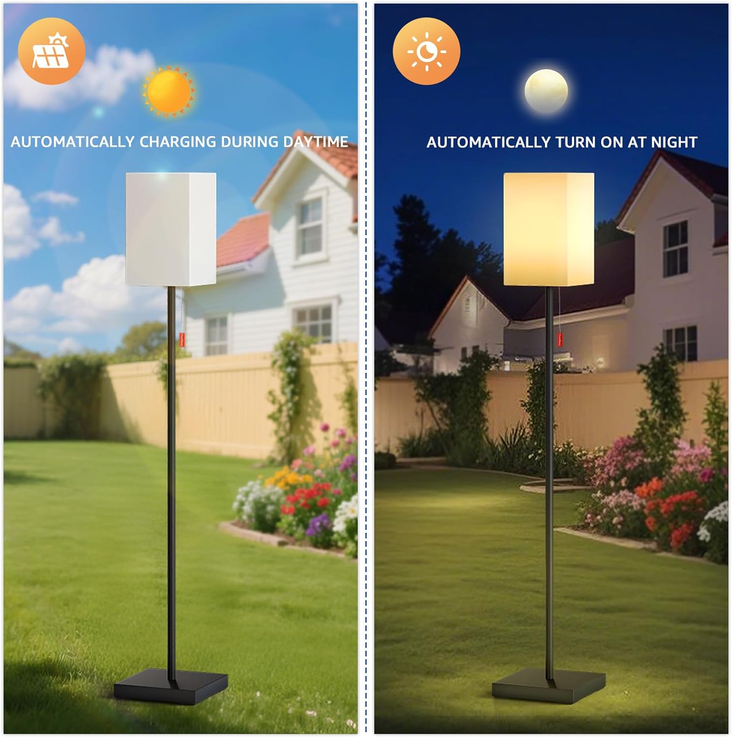 uuffoo Solar Floor Lamp Rechargeable Cordless Outdoor Floor Lamps Warm White & RGB with Remote Light Sensor Auto On/Off for Garden, Yard, Patio Gift for Women, Mom, Grandma (D)