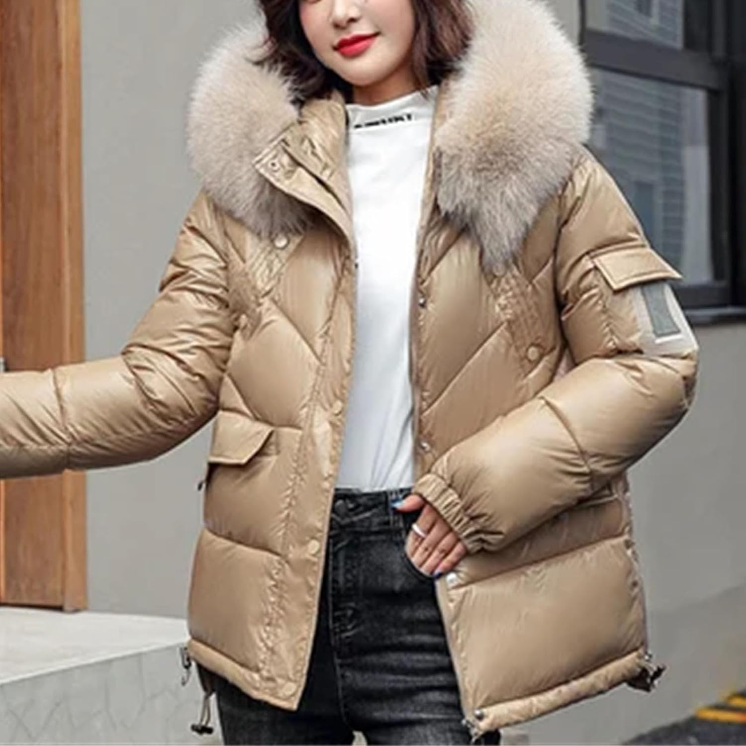 Bright Face Big Collar Down Cotton Jacket Women's Jackets Female Parkas Loose Thick Warm Hooded Outerwear