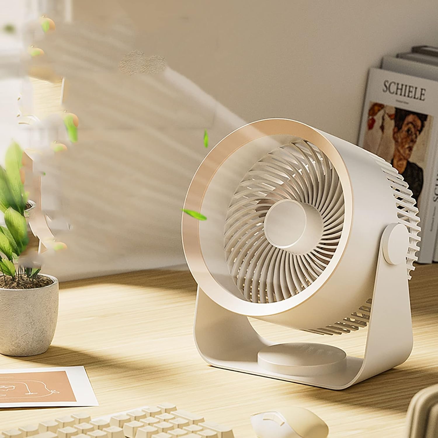 Portable Desk Fan,Standing Cooling Fan,40000mAh Battery Powered Fan,Wall-Mount Fan for Bedroom,Home and Office,Kitchen (Color : White)