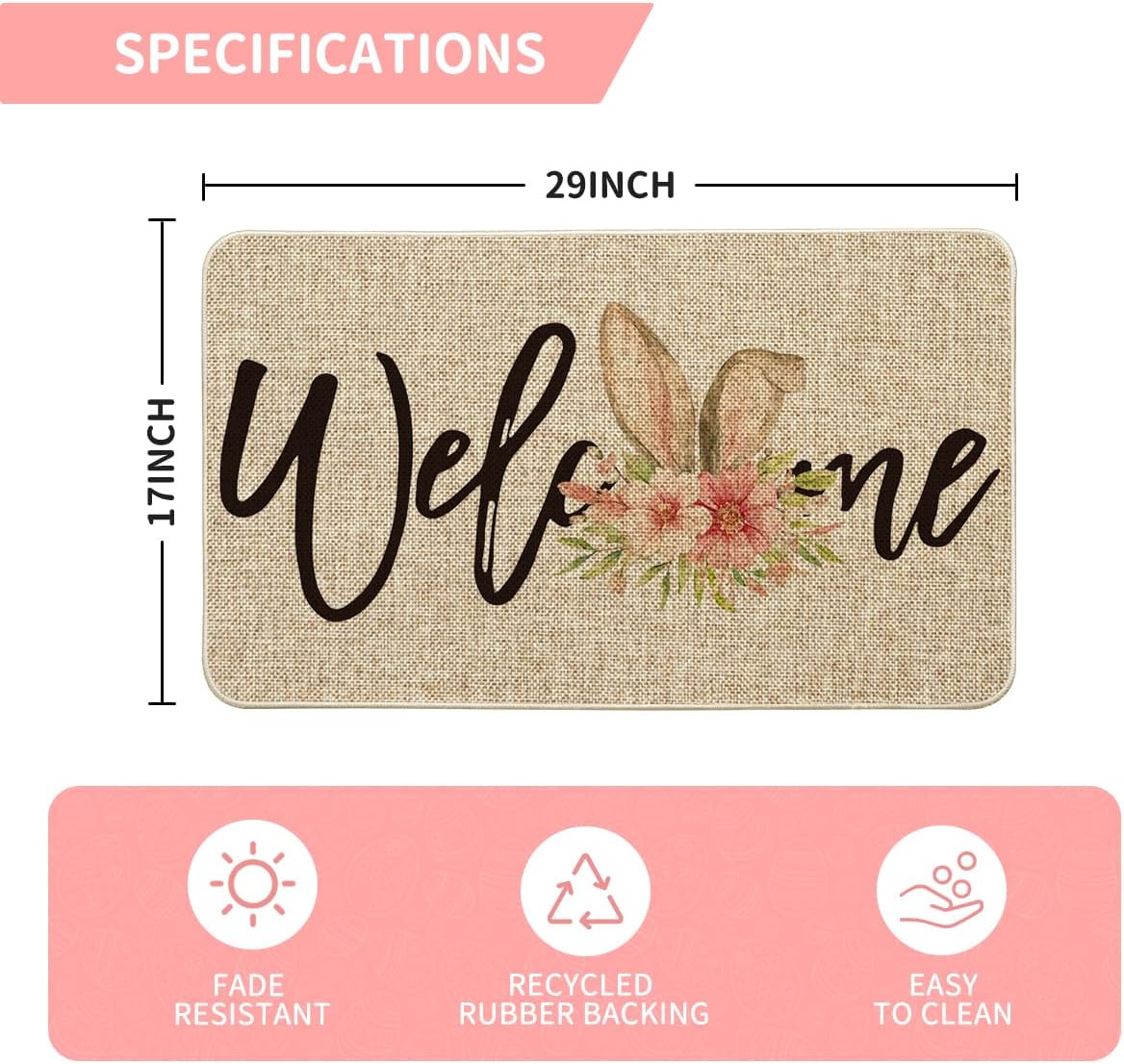 Artoid Mode Rabbit Flower Welcome Easter Doormat, Seasonal Spring Home Decor Low-Profile Switch Rug Door Mat Floor Mat for Indoor Outdoor 17x29 Inch