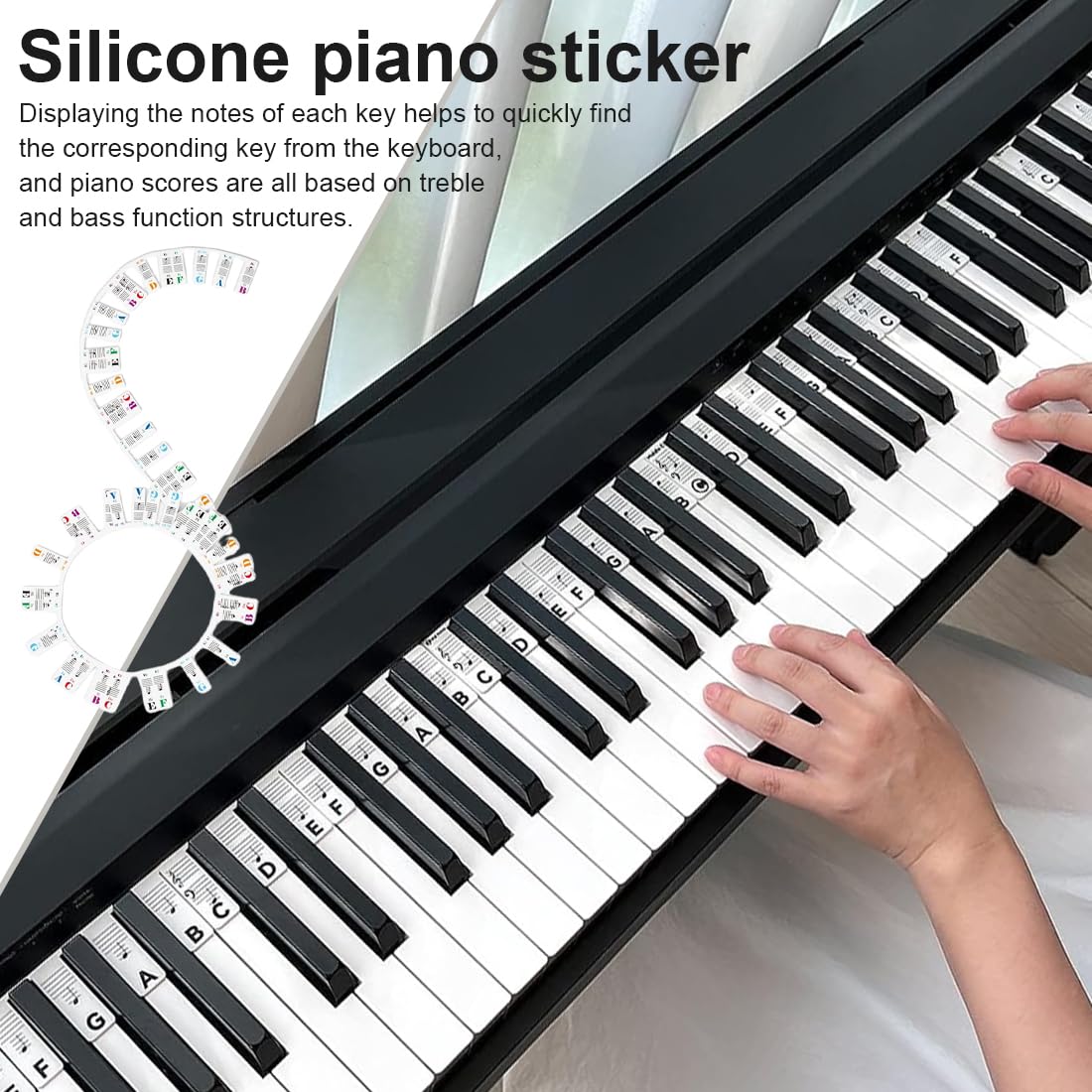 GNHG Autocollant Piano 88 Touches Amovible - Étiquettes Notes Réutilisables Pour Débutants