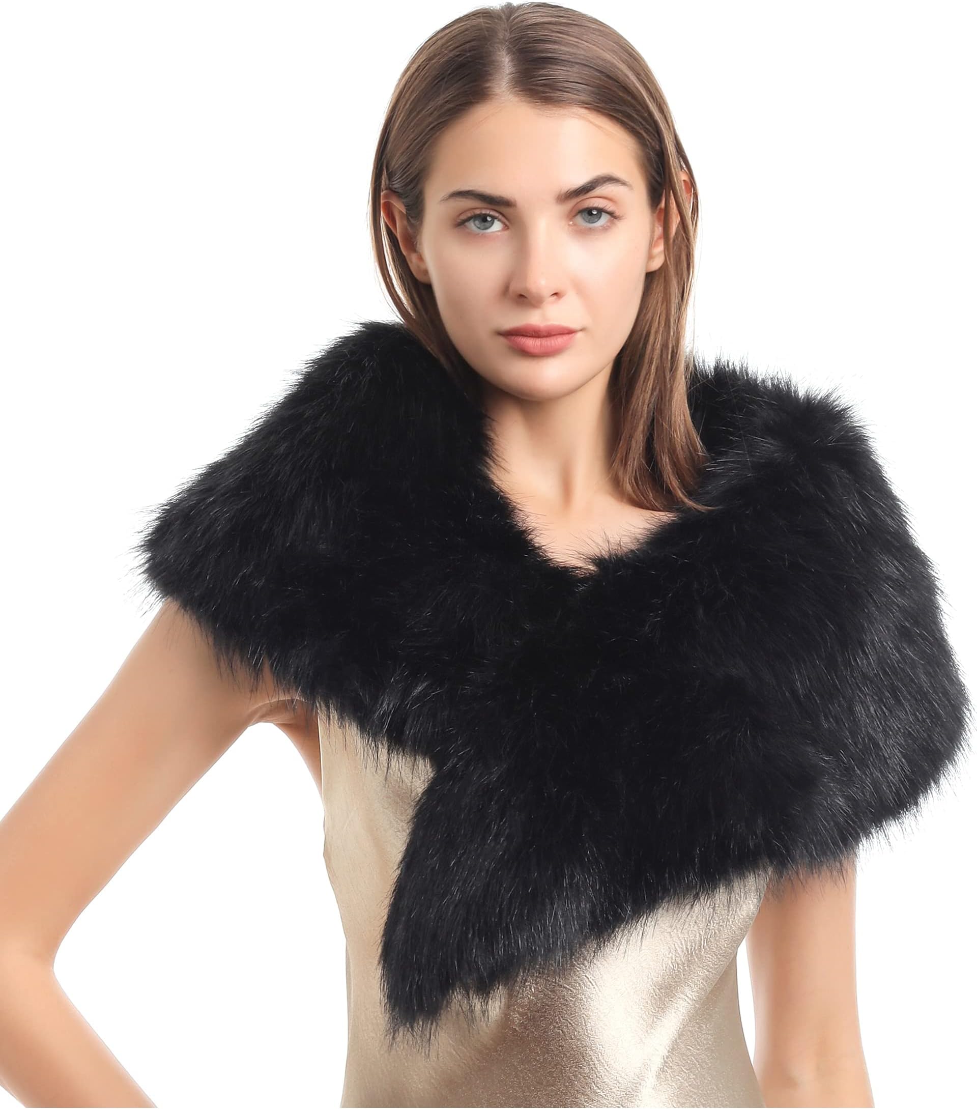Women's Faux Fur Collar Scarf Wrap Winter Neck Warmer Collar Ladies White Scarf