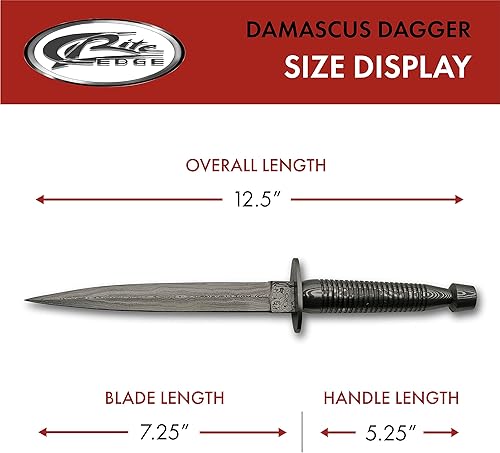 Miniatura 4 de SZCO SUPPLIES Daga de Comando de Acero Damasco de 12" con funda de cuero, negro, 12.5 pulgadas (DM-1262DM)