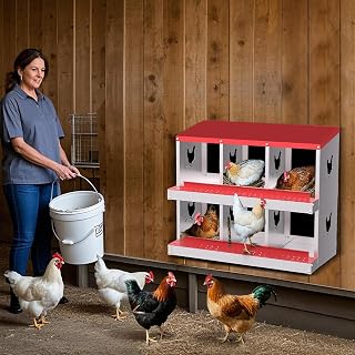 Nesting Boxes 6 Compartment Metal Chicken Nest for Chicken Coop,Nesting Boxes for Chicken, Indoor & Outdoor Use,Easy Egg Collection, Easy Cleaning