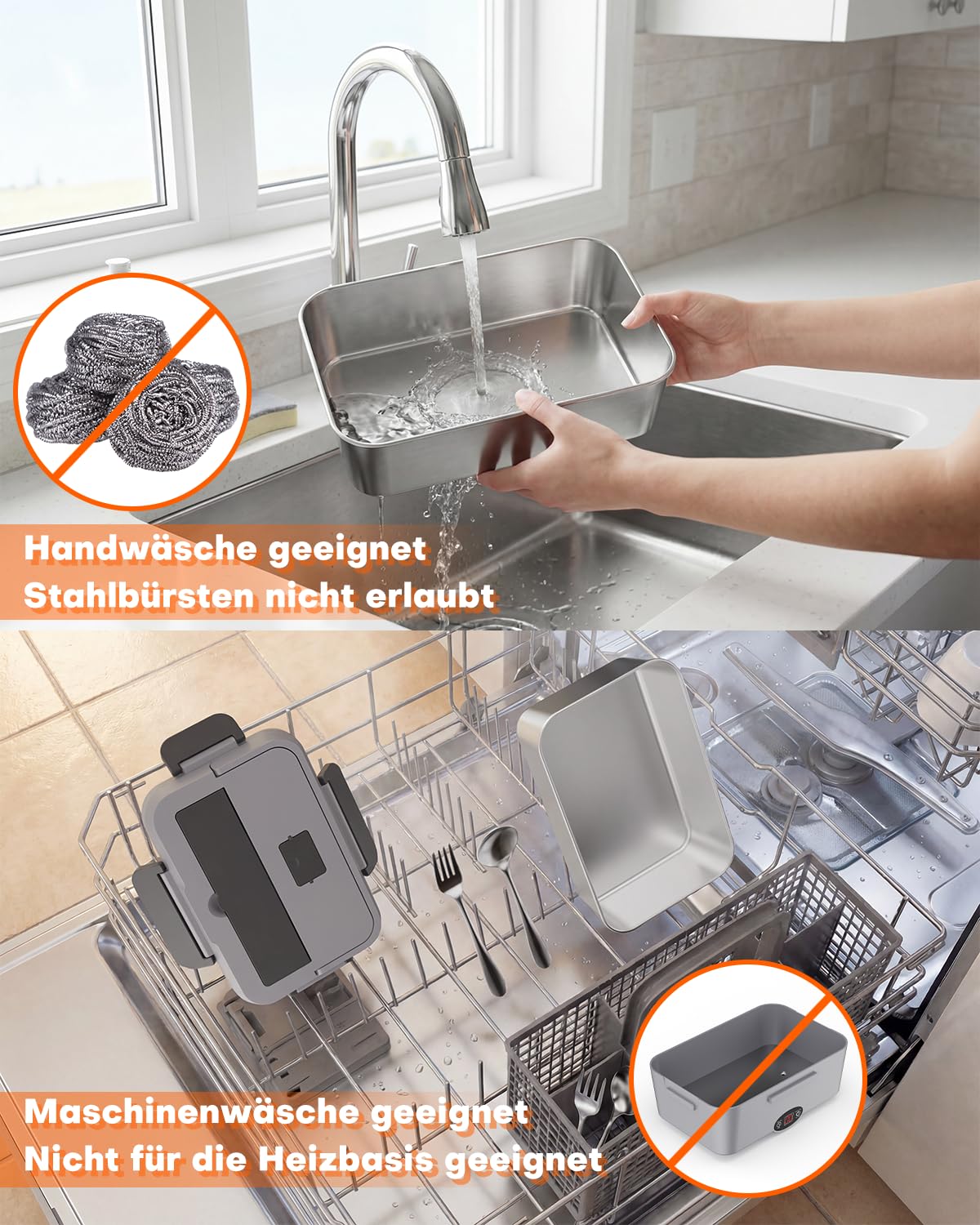 Elektrische Lunchbox 90W mit Timer, 1.8L Beheizbarer Thermo-Essensbehälter für Auto 12V/24V & Büro 110V/220V, Automatisches Ausschalten, Portable Heatbox für Essen unterwegs, Lunchbox Elektrisch