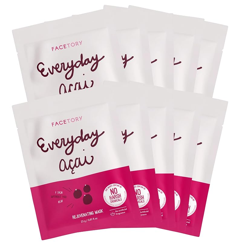 Máscara facial FACETORY Everyday Acai com extrato de açaí, Pacote com 10