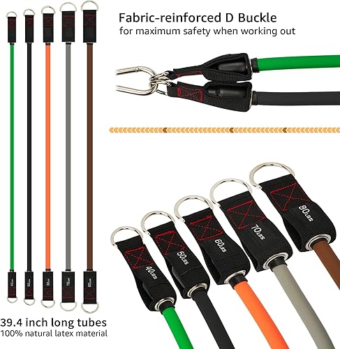 Miniatura 7 de TheFitLife Exercise Resistance Bands with Handles - 5 Fitness Workout Bands Stackable up to 110/150/200/250/300 lbs, Training Tubes with Large