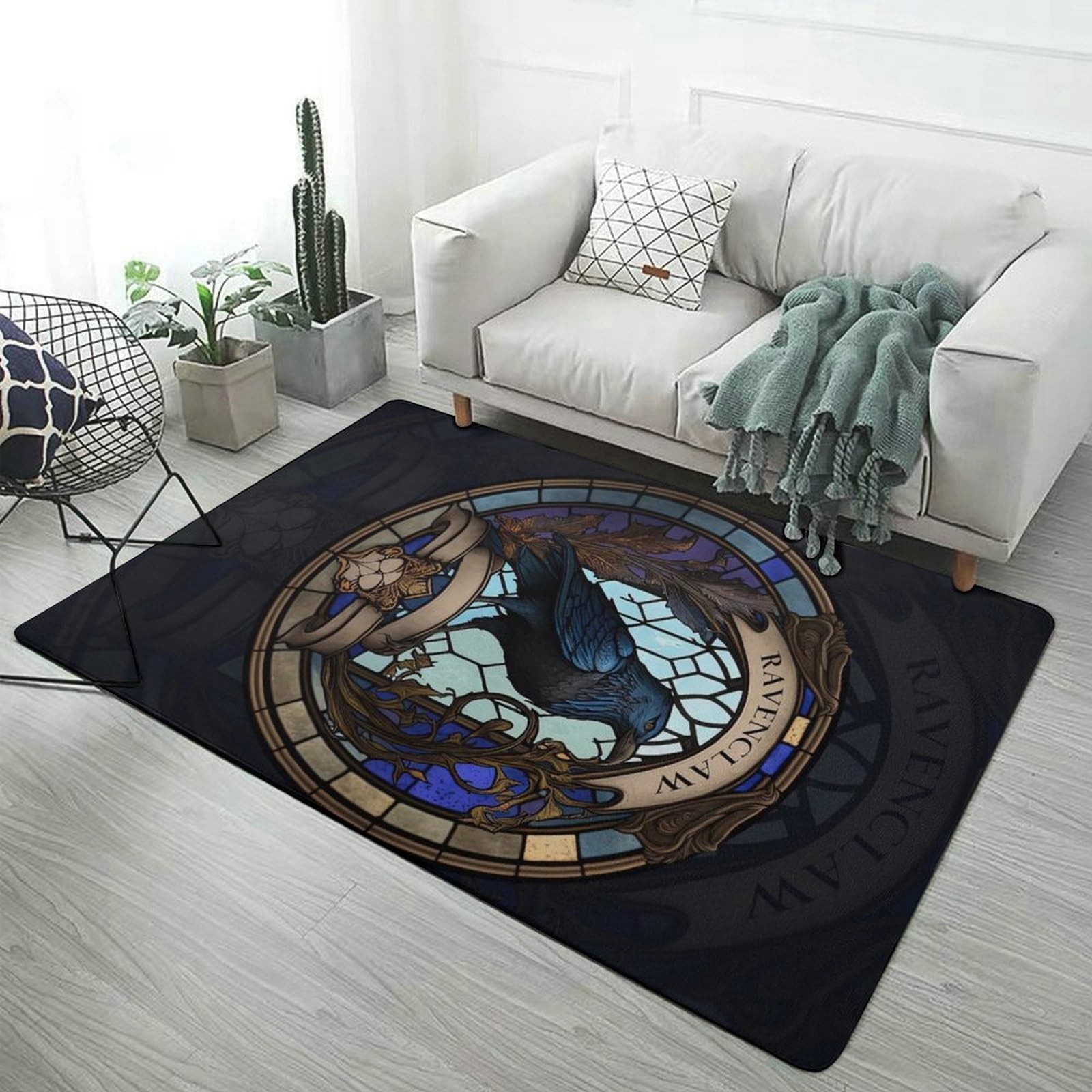 Tapis de salle de bain antidérapant en velours corail doux motif corbeau scandinave rectangle