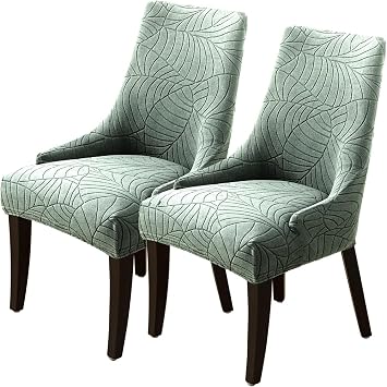 Set of 2 4 6 Waterproof Stretch Wingback Side Chair Slipcover- Stretch Dining Chair Covers Upholstered Arm Chair Protector for Dining Living Room Washable Green,2PCS