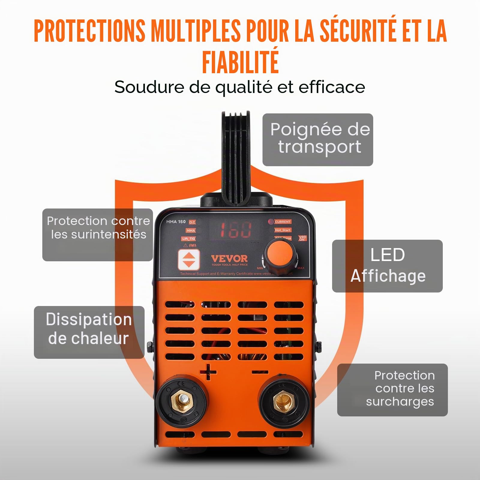 VEVOR Soudeuse à Bâton, 160 A, Poste à Souder ARC/Lift TIG avec Grand Écran LED, Machine de Soudage à Bâton Portable 2-en-1, Démarrage à Chaud, Antiadhésif, VRD, Machine à Souder ARC MMA pour Soudage