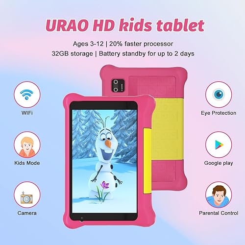 Miniatura 6 de URAO Tablet para niños, tableta Android para niños de 7 pulgadas de cuatro núcleos con funda, tarjeta TF de 32 GB 128 GB expandible para niños