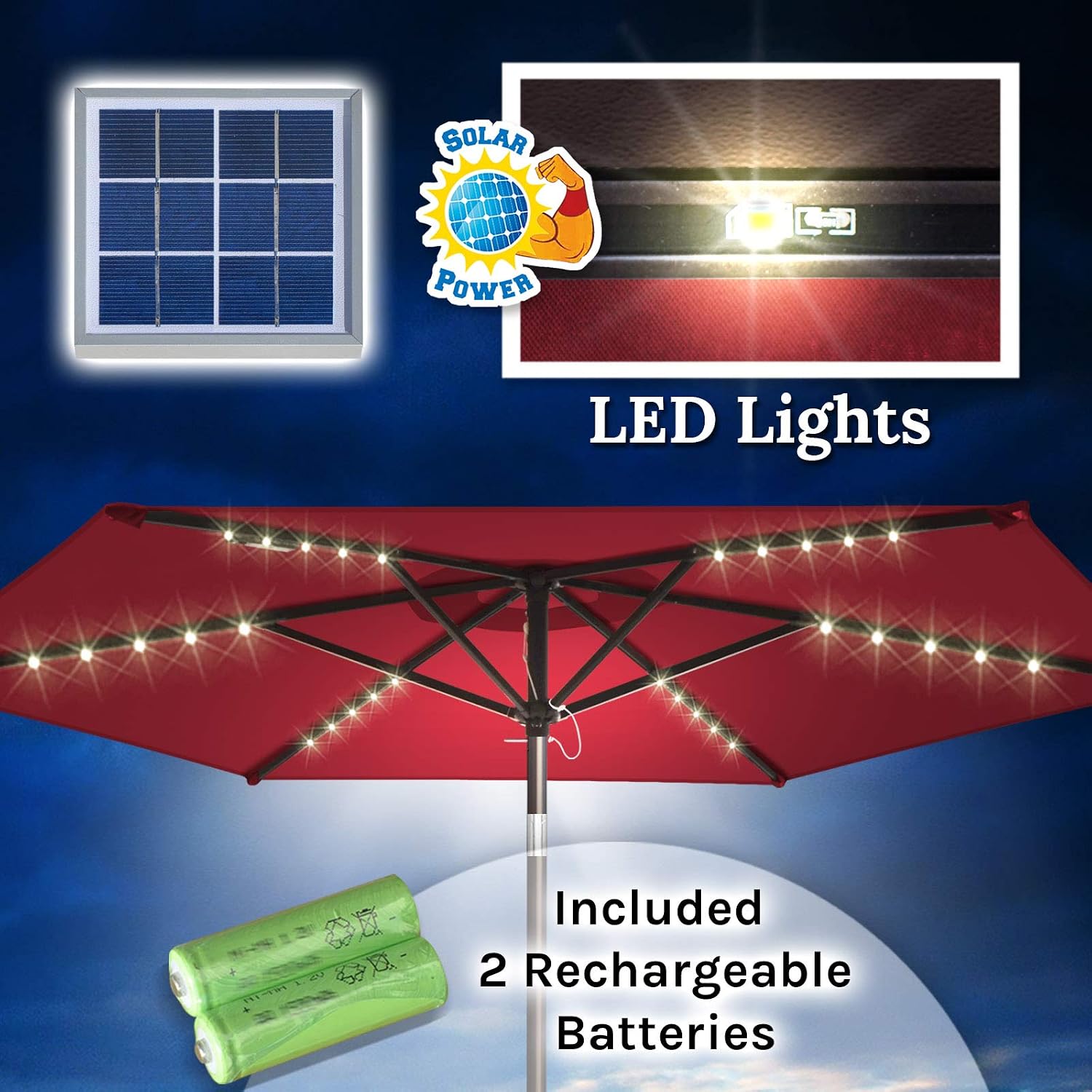 BenefitUSA 8' Patio Umbrella Outdoor Sunshade LED Lighted Tilt Aluminum Garden Market Balcony
