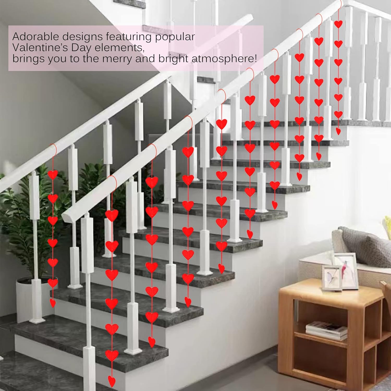 Valentines Day Red Hanging Heart Garland, Pre-Assembled Felt Banner for Wedding Anniversary Birthday Decorations Party Supplies Home Décor - Image 4