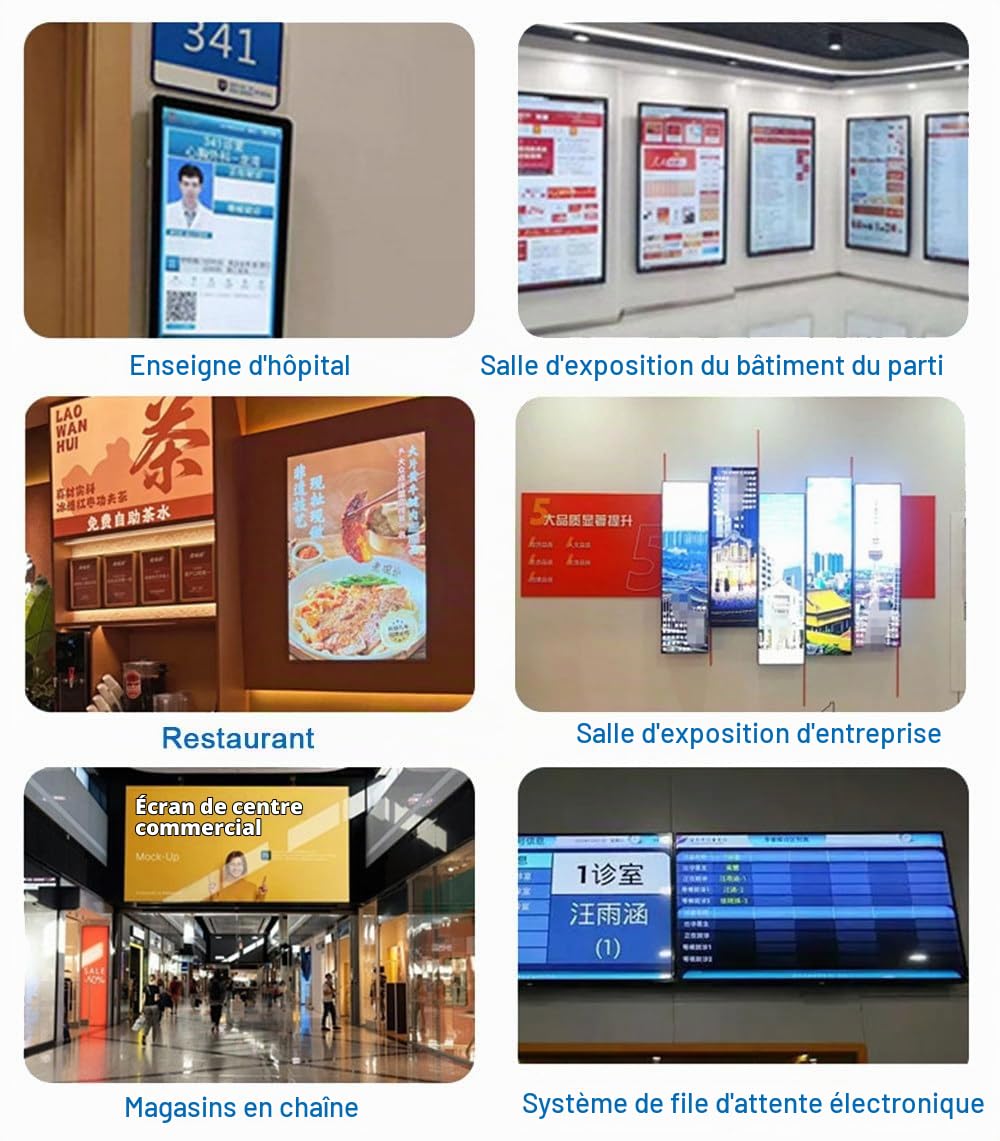 Qiang Écran Publicitaire LED Affichage Dynamique, Full HD 1080P IPS, Verre Protection 7H, HDMI/USB, Télécommande, Paysage/Portrait, Murale/Encastrée, pour Magasin Vitrine Restaurant 32inch