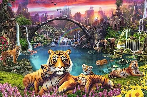Miniatura 2 de Ravensburger - Tigres en el paraíso - Rompecabezas de 3000 piezas - Fantástica y bellamente vívida representación de tigres al atardecer -