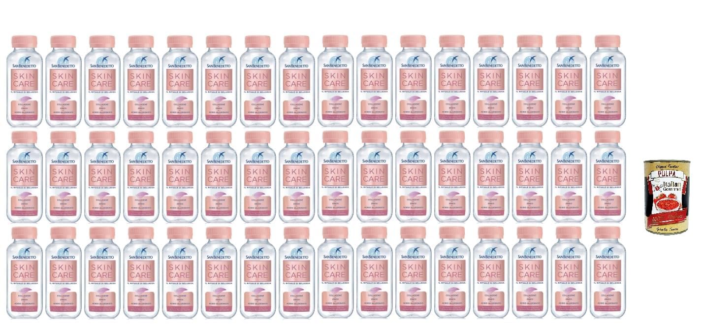 Italian Gourmet Acqua funzionale Mineralwasser Kollagen Pfirsich 48 x 220ml | Con zinco e acido ialuronico; stilles Getränk mit roten Früchten, leichte, Gesamtnettogewicht 10,56 L + Kostenlos Polpa 400g