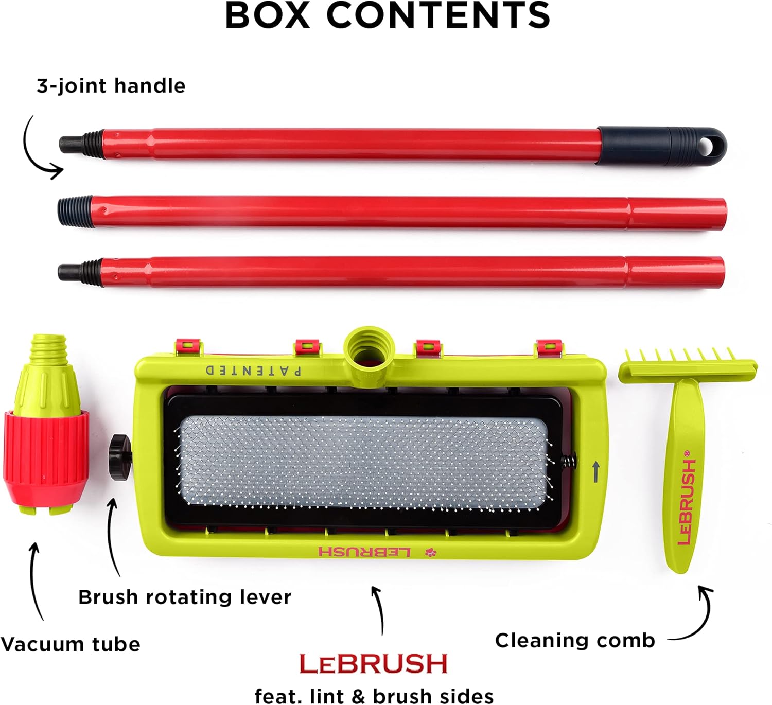 LeBrush 2.0 - Universal Pet Fur, Dog & Cat Hair Remover Brush, Broom Tool | Multi-Functional Carpet & Fabric Cleaning Rake | Short & Long Handle