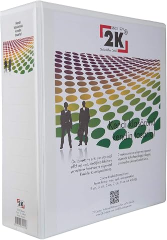 2K 904B Klasör A4 PVC/Plastik Tanıtım/Sunum/Prezentasyon/Arşiv Dosyası 9 cm. Sırt 4 Halka D Mekanizma Kutu İçin 6 Adet, Beyaz