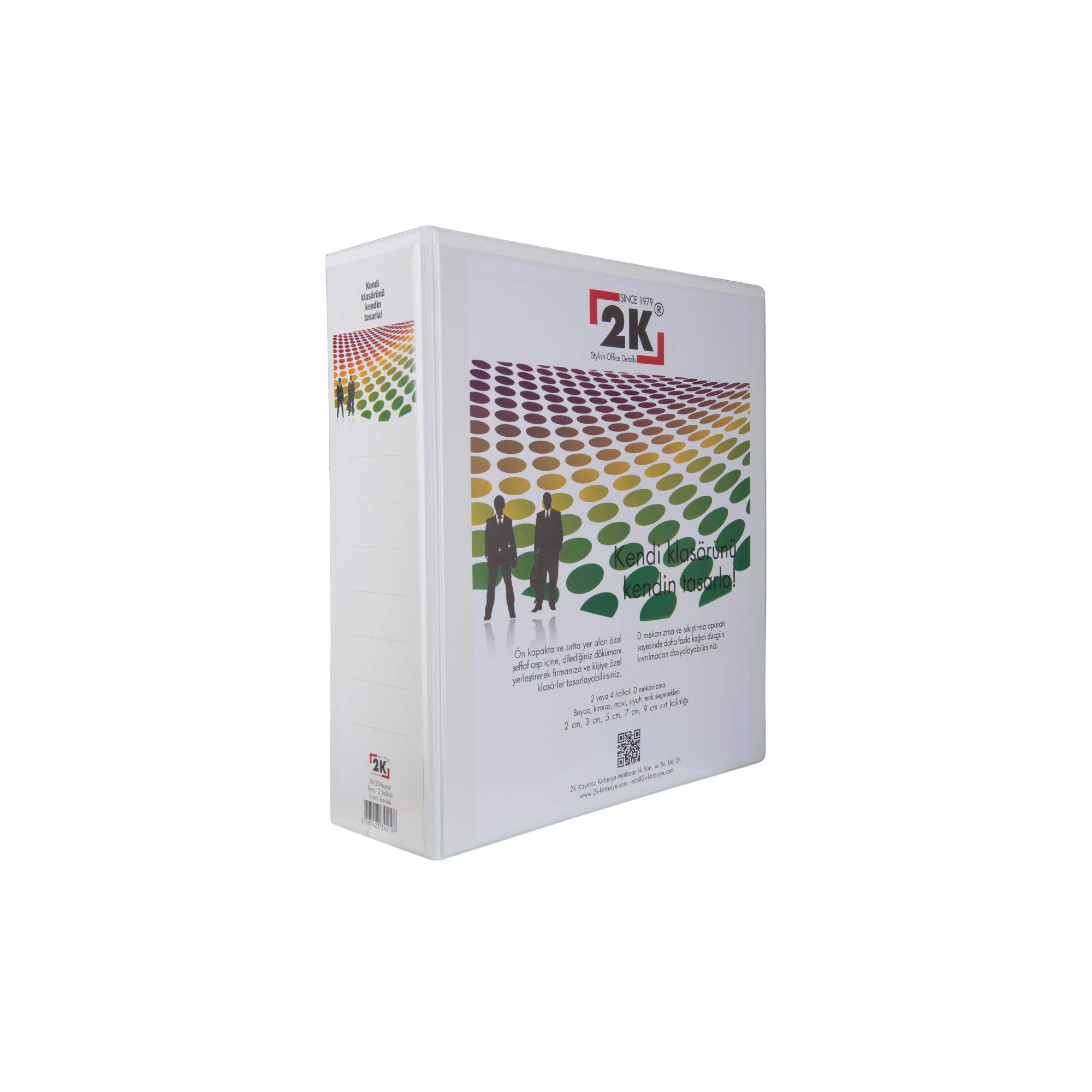 2K 09-2D-B Klasör A4 PVC/Plastik Tanıtım/Sunum/Prezentasyon/Arşiv Dosyası 9 cm. Sırt 2 Halka D Mekanizma Kutu İçin 6 Adet, Beyaz