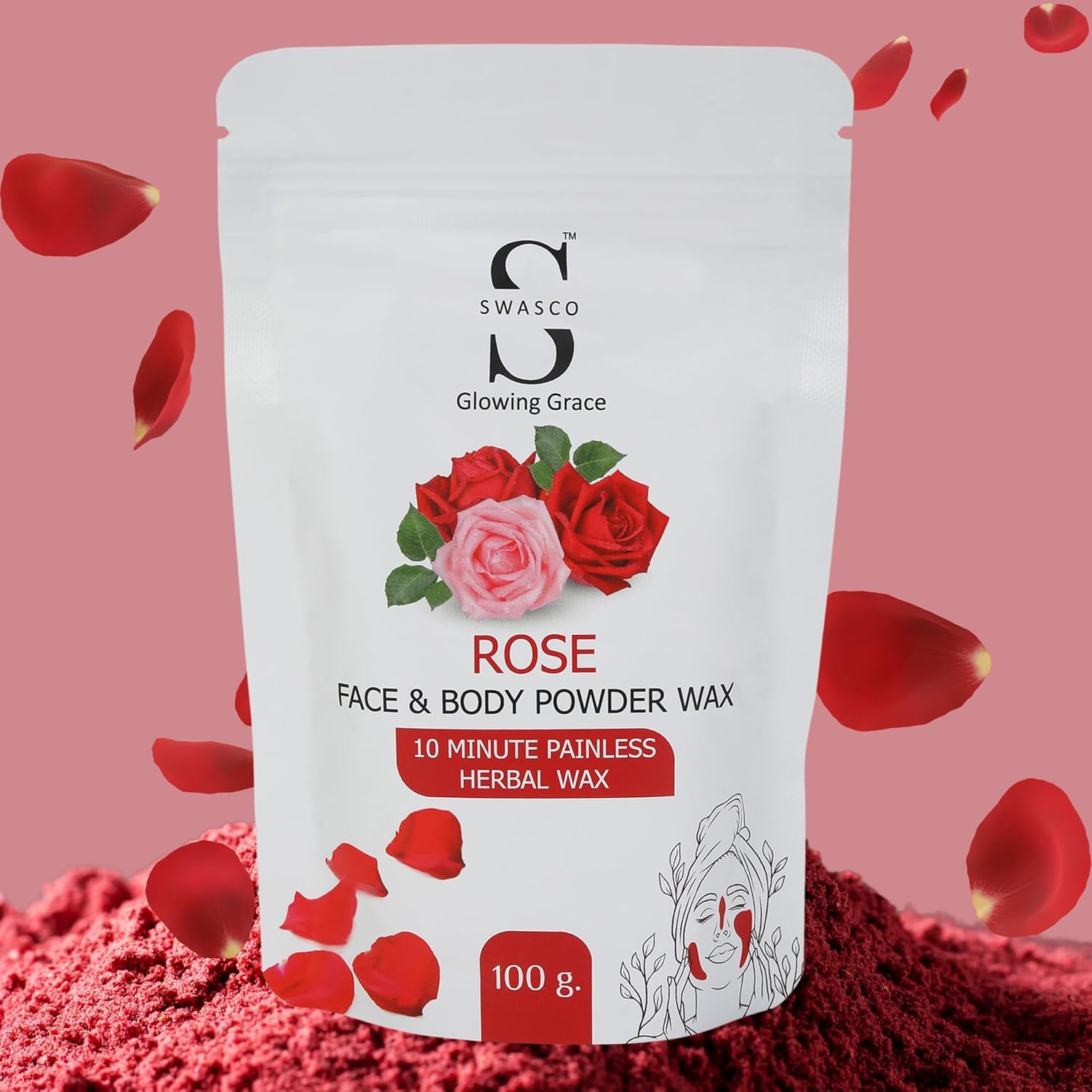 Face and Body Herbal Organic Wax Powder for Hair Removal 100g | 10 Minutes Painless Face and Body Hair Removal Powder for Women and Men | Wax Powder Chemical-Free (ROSE)