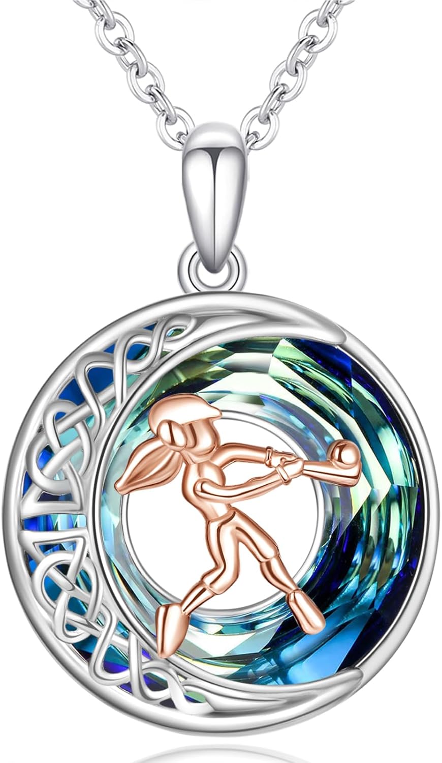 LES OSEWA Crescent Moon Celtic Necklace Sterling Silver Crystal Jewelry Graduation Birthday Gifts for Women