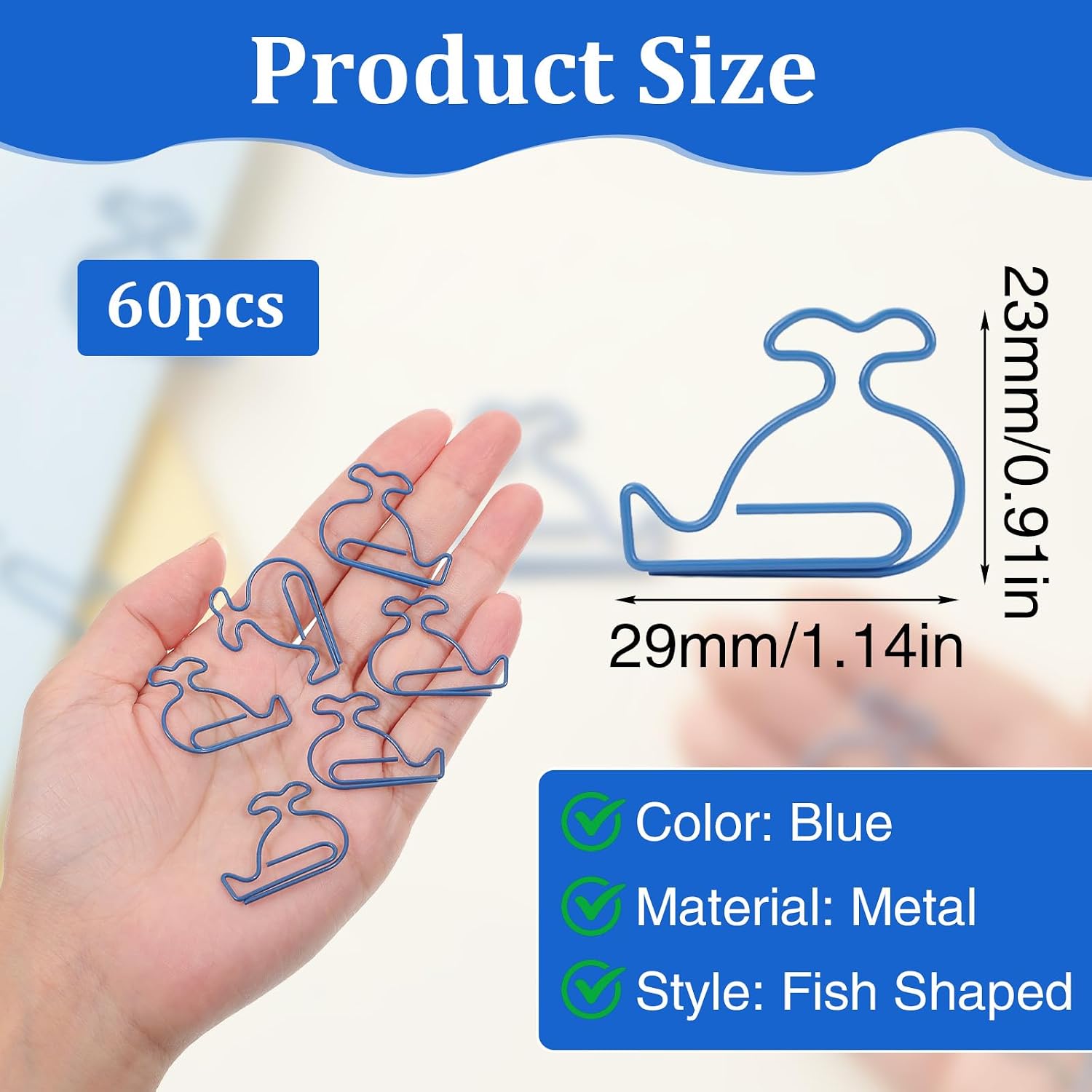 60 PCS Fun Shaped Paper Clips, Whale Paper Clips image 4