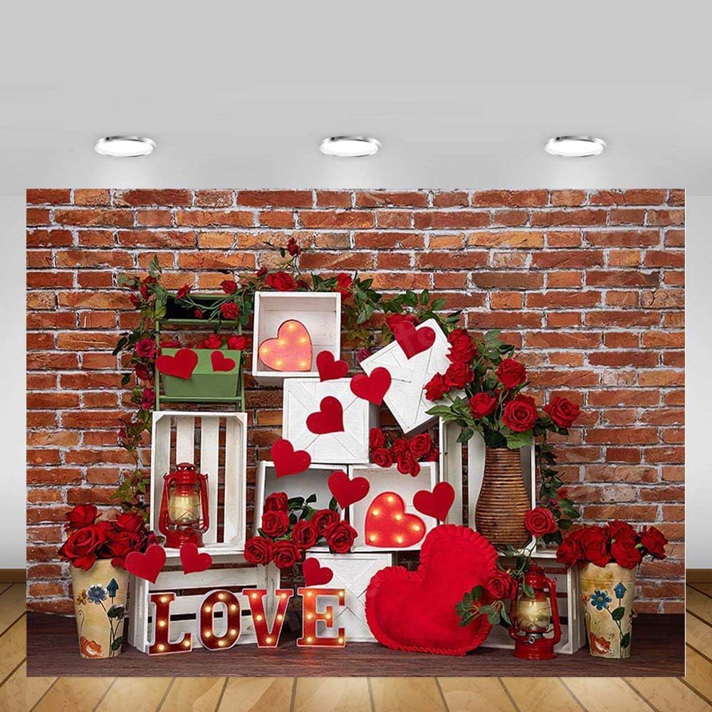 Date Backdrop MEHOFOND 7x5ft Valentine’s Day Backdrop Photography Brick Floral Wall ...