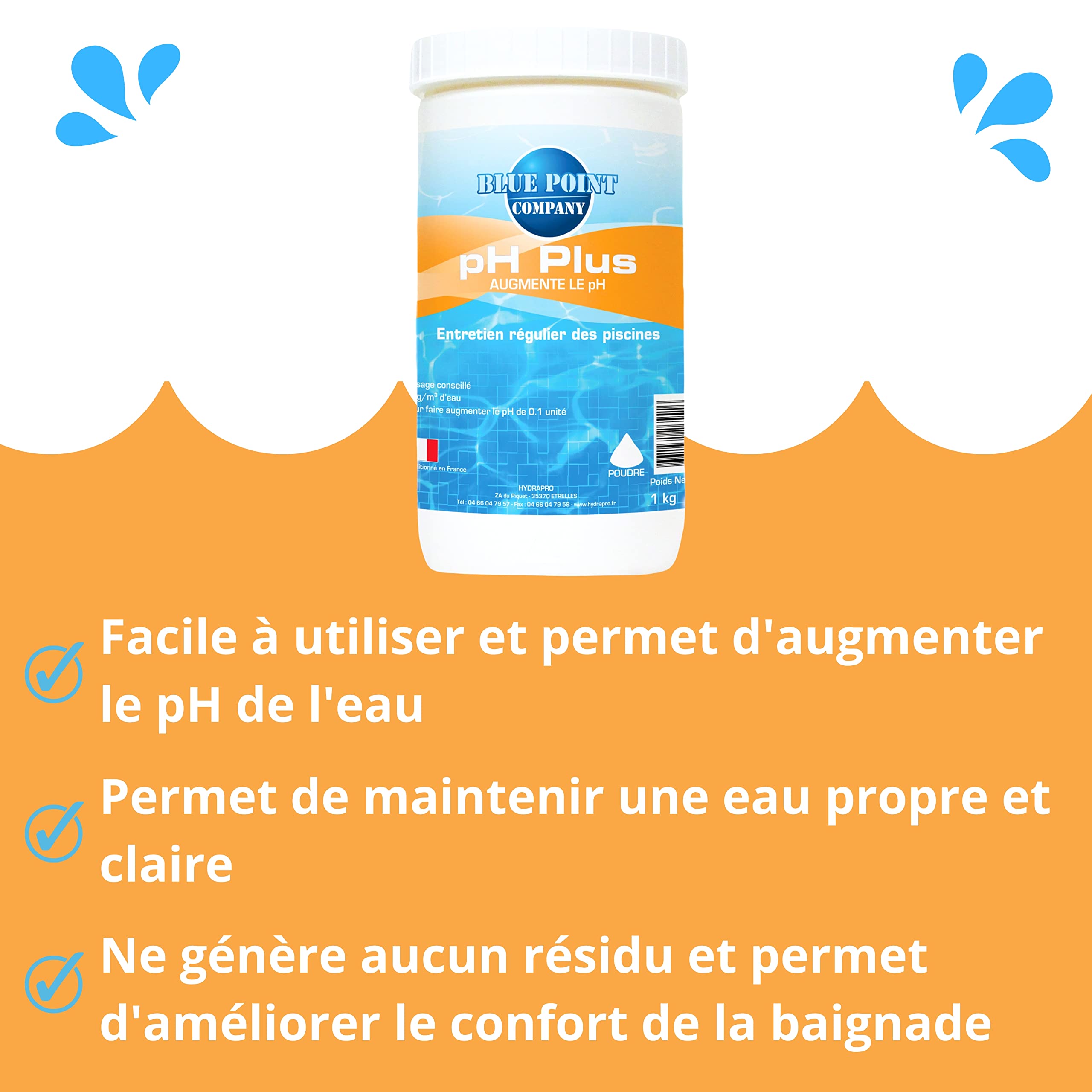 Ph Plus Piscine – Traitement Ph pour Piscine/Ph+ Poudre 1kg et 5kg – Permet d’Augmenter Rapidement Le Ph de l’Eau/Produit Conditionné en France (1KG)