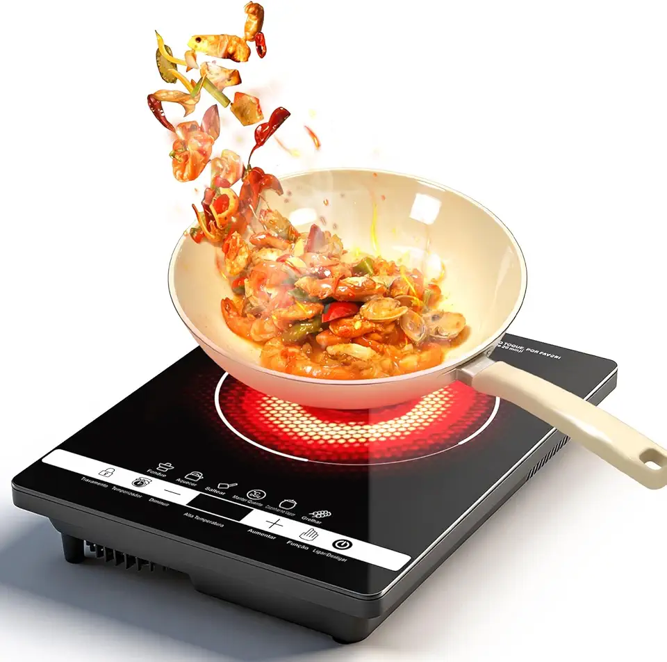 Cooktop Elétrico Portátil por Infravermelho 2200W, 14 Níveis de Temperatura - Compatível com Todos os Tipos de Panela, Temporizador, Função Travamento Infantil, 220V (Alternativa a Fogão de Indução)