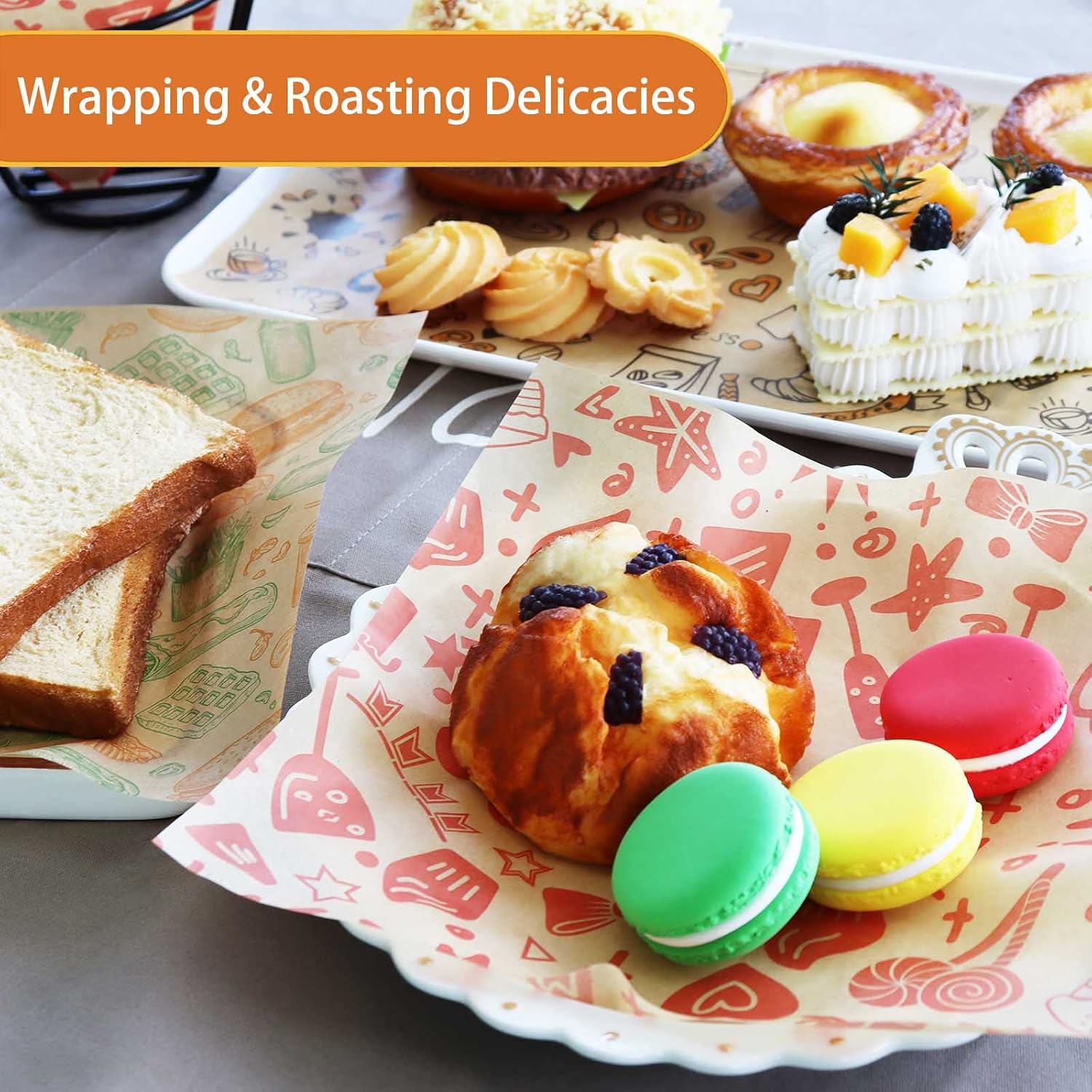 Food Paper Sheets 10"x10" - 300Pcs Paper Liners for Plastic Food Basket, Premium Deli Sandwich Wrappers, Best Kraft Food Wrapping Paper Sheets for Picnic, Festival, Fair or BBQ.