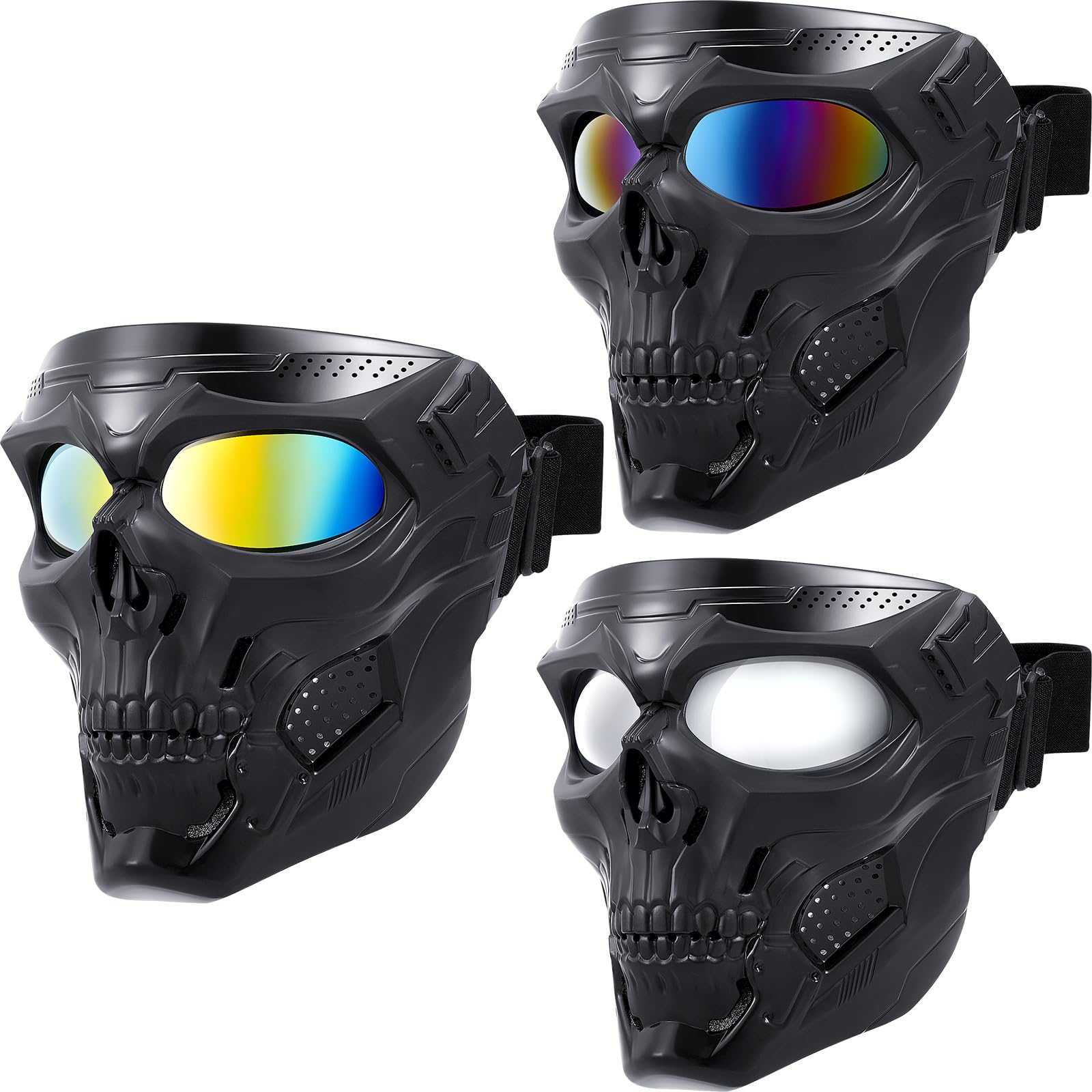 Kanayu 3 Pcs Airsoft Mask Skull Full Face Tactical Masks Black Military Paintball Mask Scary Motorcycle Face Mask for Men Women for Riding Racing Shooting Cosplay CS Survival Games Movie