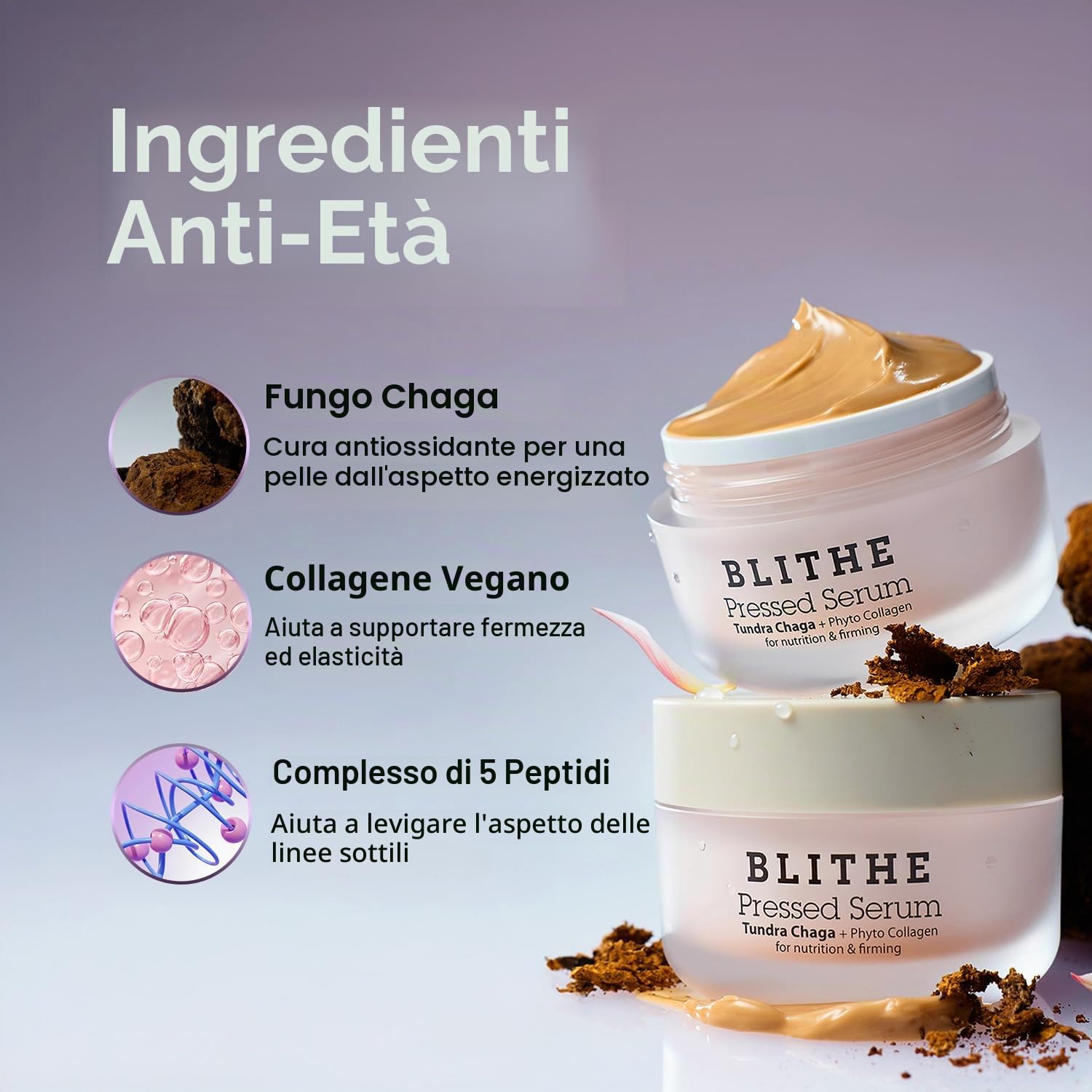 BLITHE Pressed Serum Tundra Chaga – Crema viso anti-età, siero coreano con estratto di chaga per una pelle tonica, idratazione intensa e trattamento nutriente (50 ml)