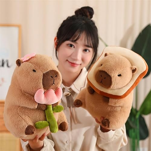 Miniatura 2 de Peluche de Capibara Sosteniendo Flor de 11 Pulgadas, Bonito Tulipán, Animal de Peluche Ultra Suave, Juguetes de Peluche Kawaii, Regalos Lindos para
