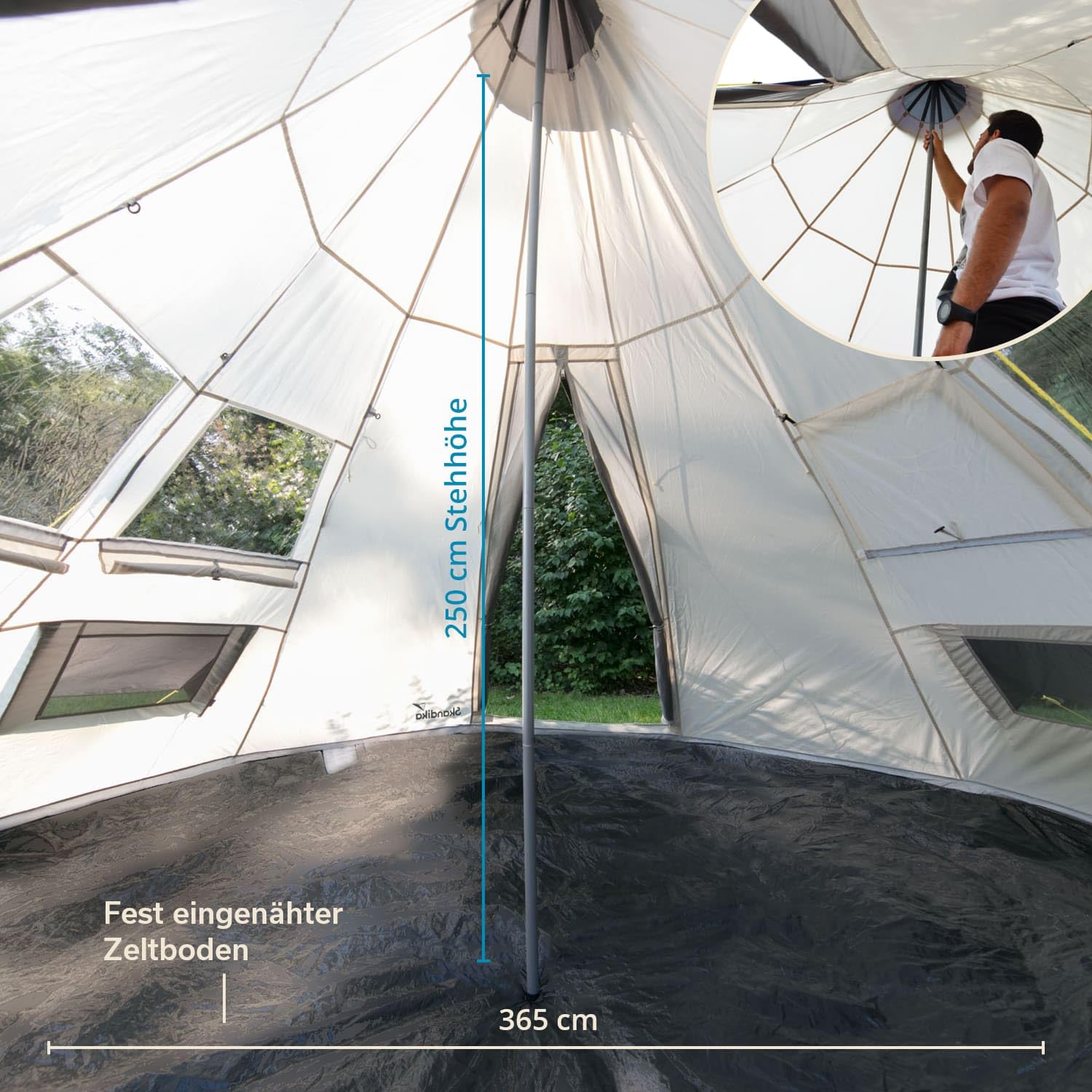 Skandika Tipi Goathi 6/10 Personen Zelt Outdoor | Campingzelt, wasserfest, eingenähter Zeltboden, Moskitonetz, über 2,5 m Stehhöhe, 3000 mm Wassersäule | Festivalzelt, Glamping