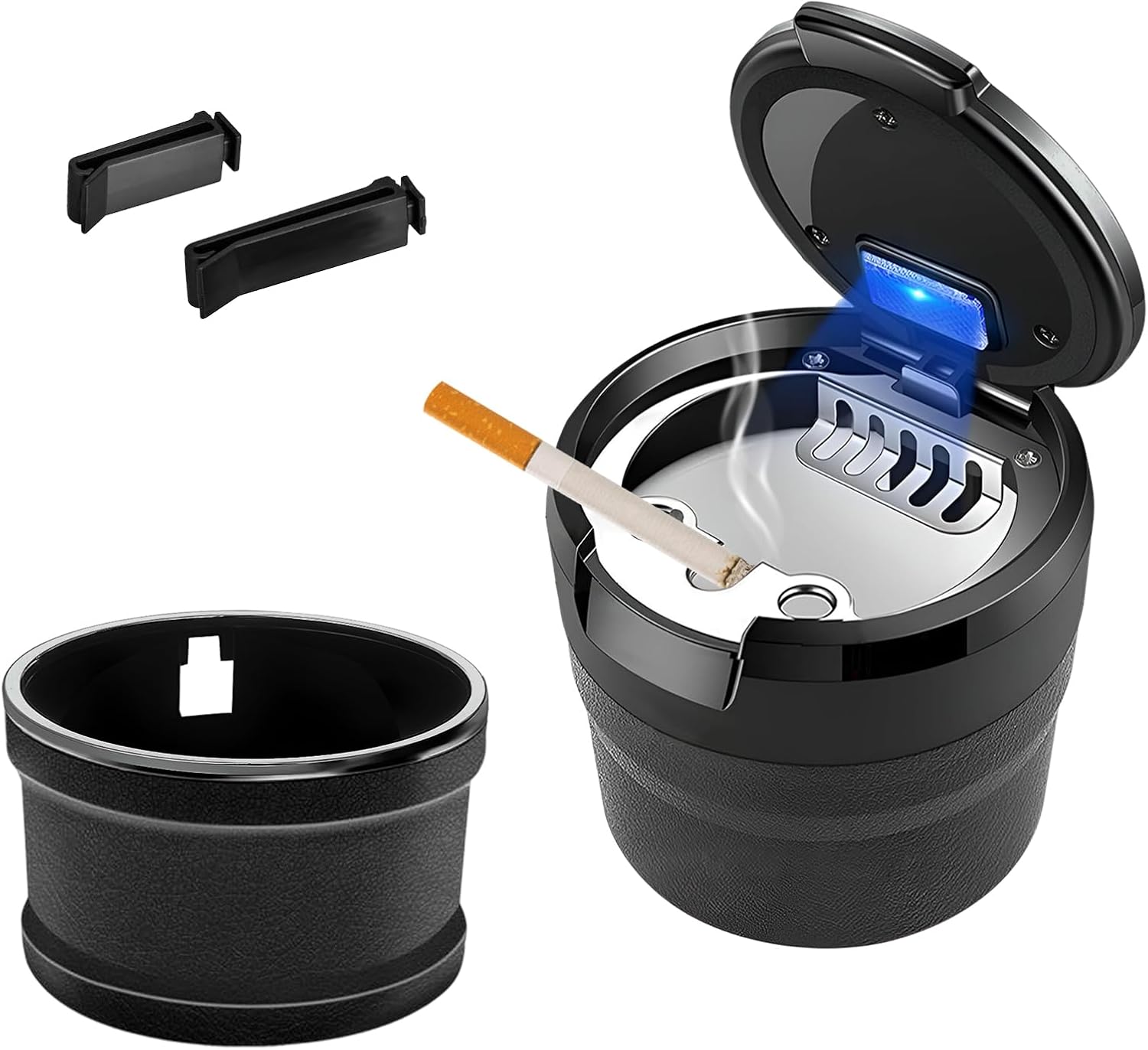 Car Ashtray with Lid, Detachable Vehicle Ash Tray Smell Proof Cup Holder Trash Can with LED Light, Easy Clean Up Smokeless Mini Cigarette Ashtray Cup for Car Home Office (Rose Golden)
