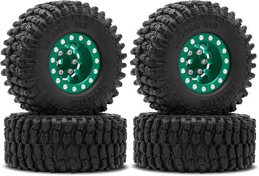 OGRC 1.0 Wheels Deep Dish Rims Negative Offset 7mm Wheels with New Compound 1.0 Tires for Axial SCX24 Gladiator Bronco C10 JLU Deadbolt RC Crawler Upgrades Parts Green
