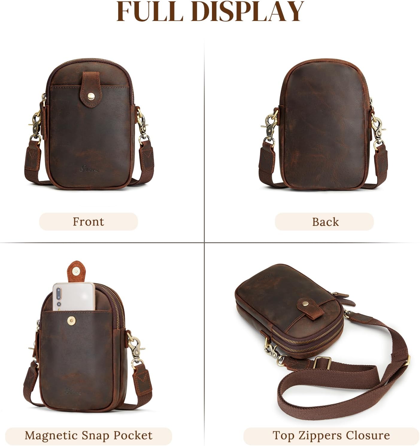 S-ZONE Small Crossbody Bags for Women Trendy RFID Blocking Cross body Bag Leather Cell Phone Wide Strap Shoulder Purses | Small, Trendy, RFID Blocking, Leather, Cell Phone, Wide Strap - Image 6