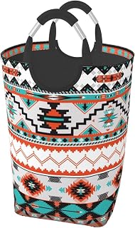 Ethnic Aztec Print Laundry Basket Southwest Laundry Hamper Orange Collapsible Laundry Baskets with Handle Laundry Bag Dirty Clothes Hamper for Dorm Family Bathroom Decor Storage 50L