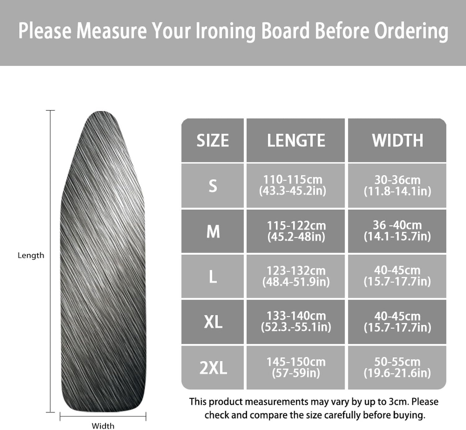Ironing Board Cover 14x48 Wood Grain Gray Iron Board Cover with Padding Heat Reflective,Scorch Resistant Thick Padding,Snug Fit Non-Slip Nose Pocket Fastener Straps Elastic Edges