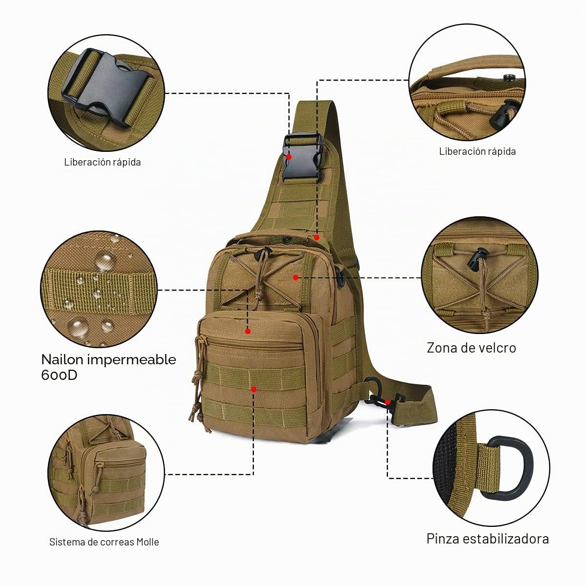 flintronic Sling Bag, Bolsa de Pecho, Puerto Crossbody para Hombres Mujeres Senderismo Ligero Ciclismo Mochila de Viaje para Acampar