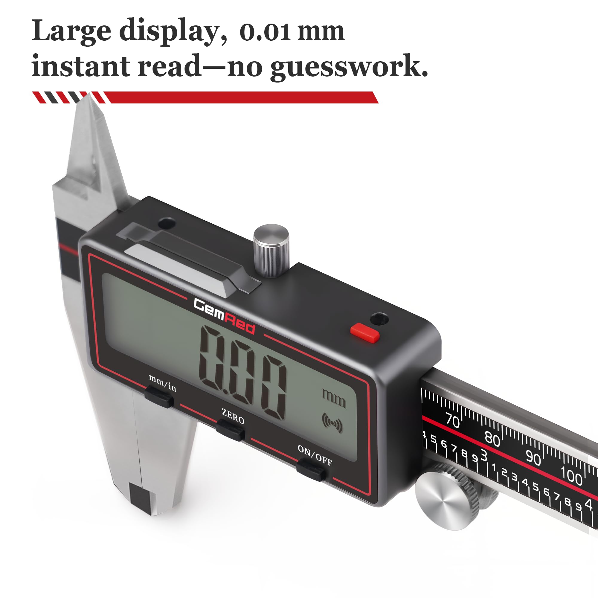 GemRed Digitaler Messschieber 150 mm, Kabelloser Edelstahl Messschieber mit Großem LCD-Display, Schieblehre digital, mm/Zoll Umrechnung, Auto-Off, 4-Wege-Messung für Werkstatt, DIY & 3D-Druck