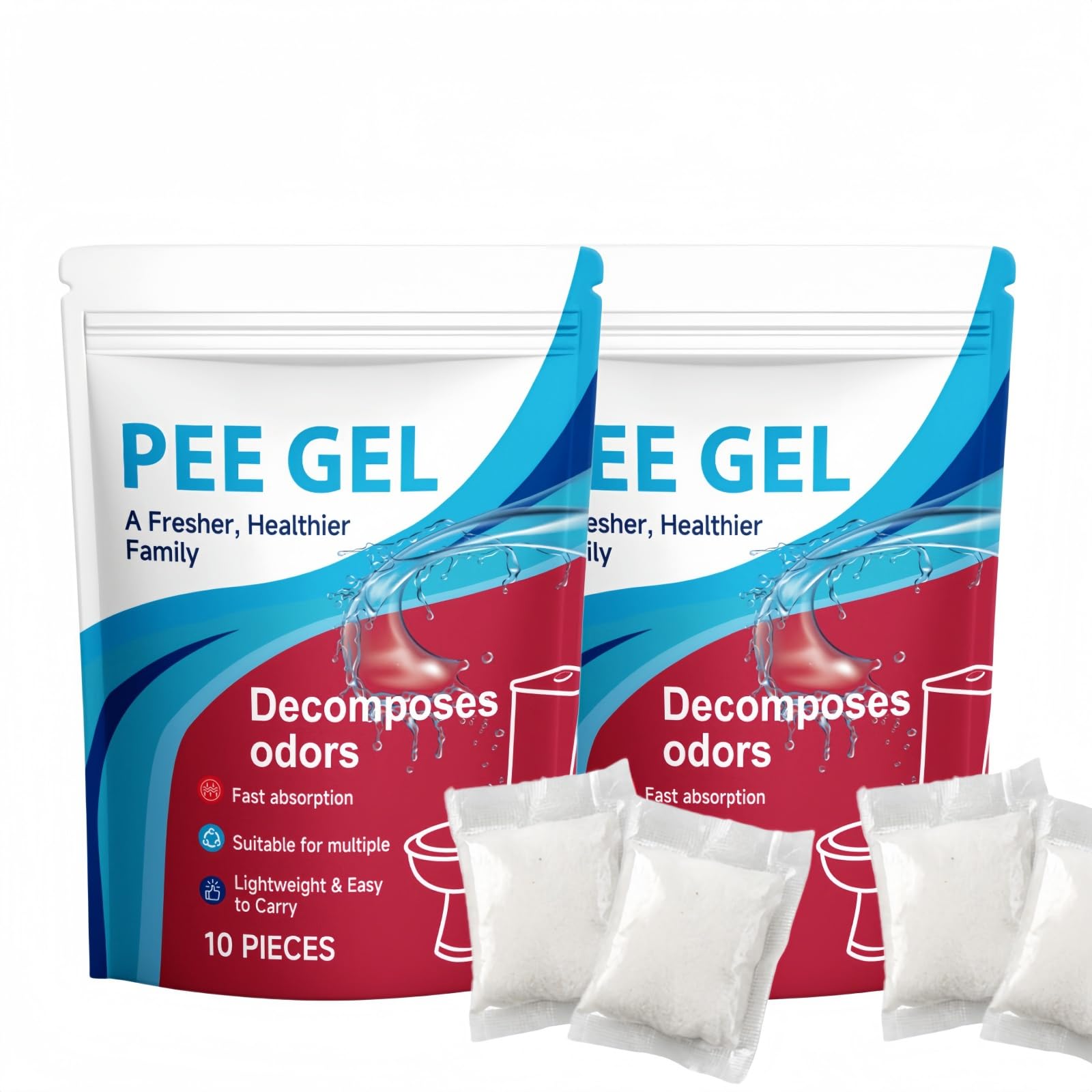 2*Portable Toilet Gel & Absorbent Powder Sachets for Adults,10 pieces*2