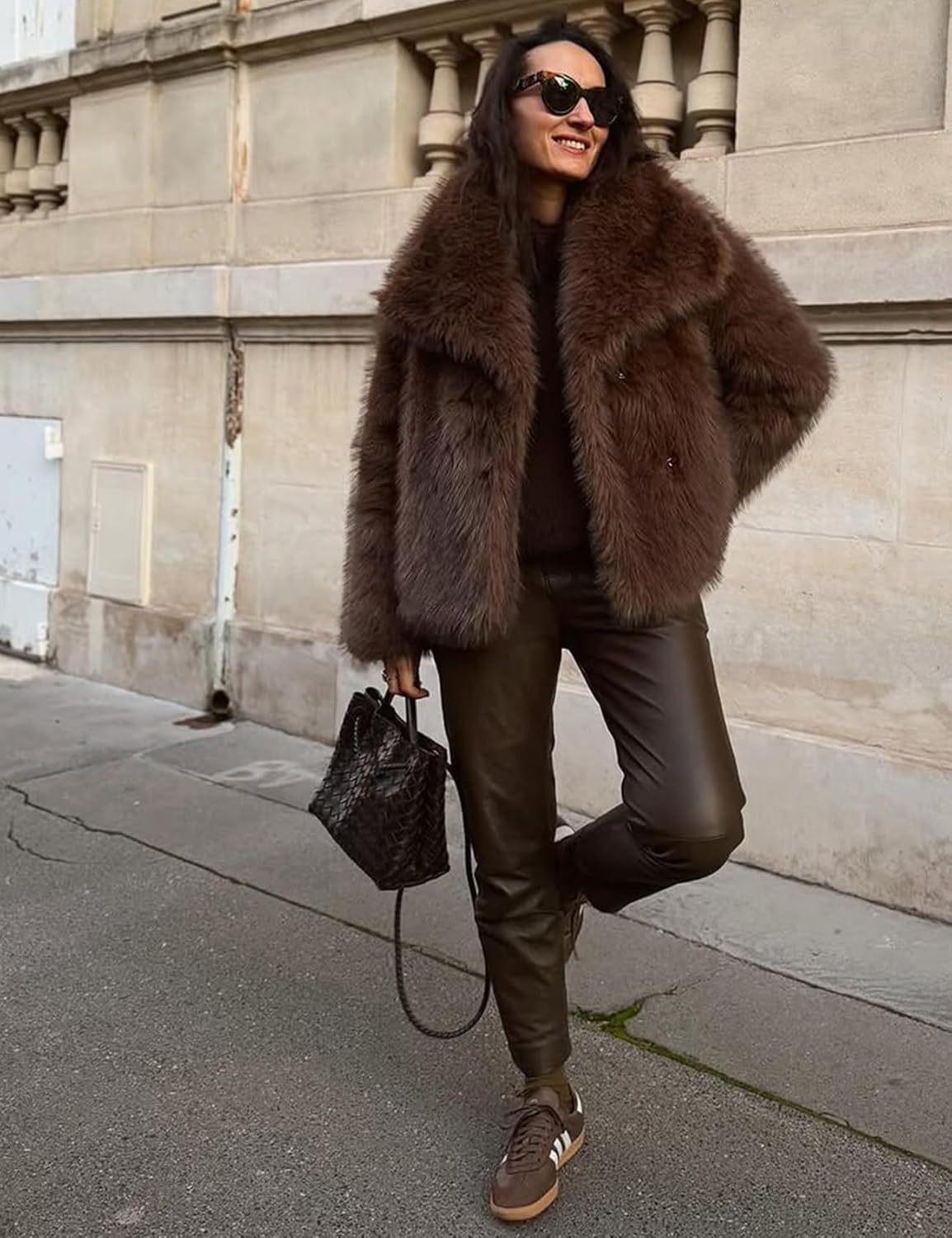 Yimoon Womens Faux Fur Coat Lapel Open Front Fluffy Shaggy Jacket Winter Warm Furry Overcoat - Image 6