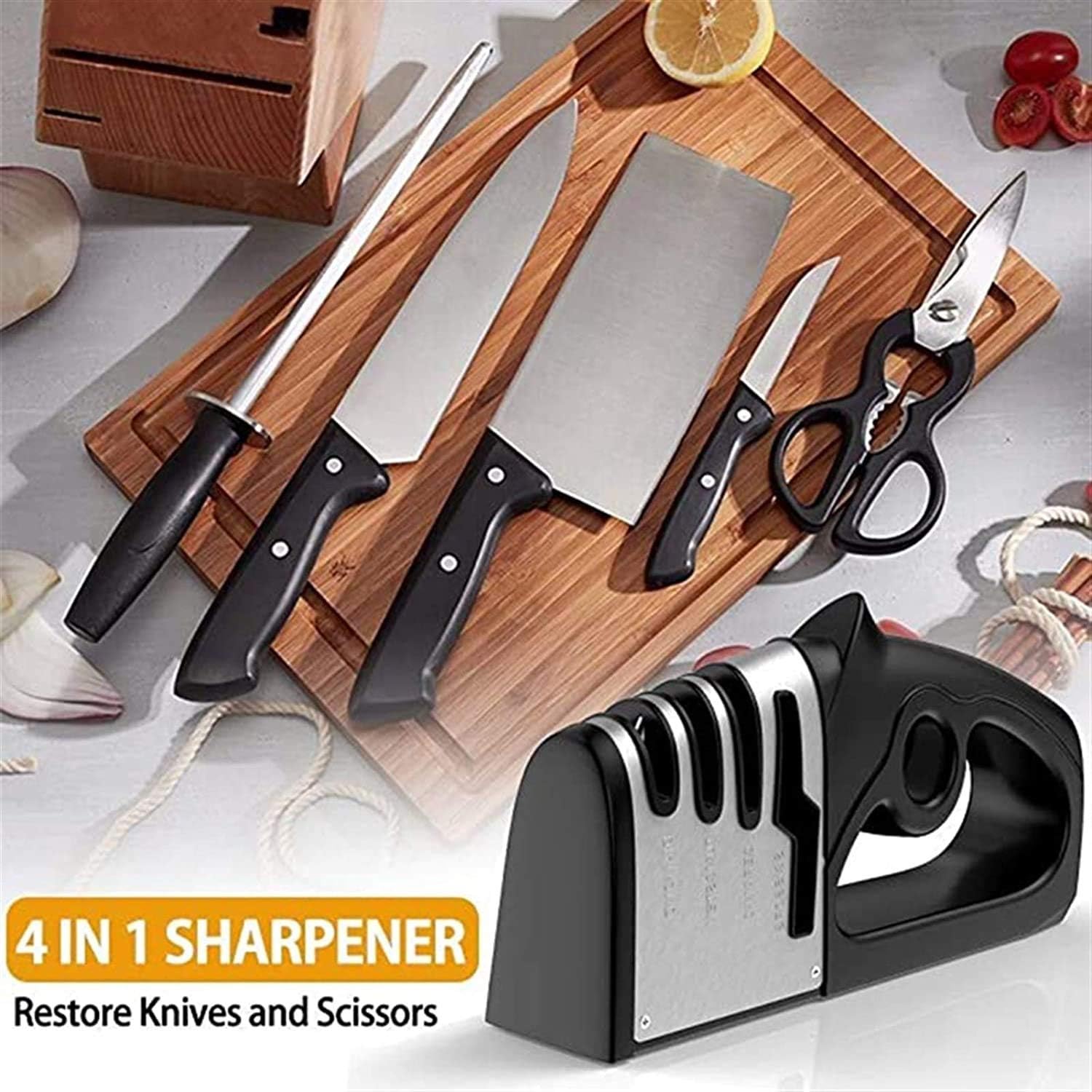 Knife Sharpener, Kitchen Knife Sharpener, Quick Sharpening, Suitable for Ceramic Knives, Steel Knives and Scissors.
