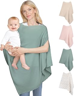 SheSeek Muslin Nursing Cover Breastfeeding - Soft Breathable 100% Cotton, 360° Full Privacy, Large 29x33in Green Cover Up for Newborns