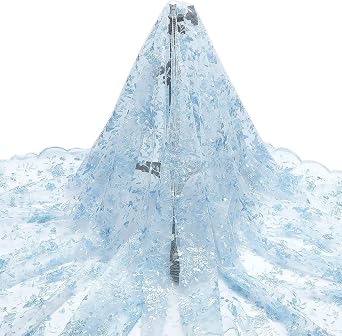 NBEADS 2 Yards Embroidered Flower Fabric, 51inch Polyester Mesh Embroidered Lace Trim Embroidery Tulle Fabric Garment Accessories for Dress Table DIY Crafts Curtain Home Vintage Decor, Light Blue
