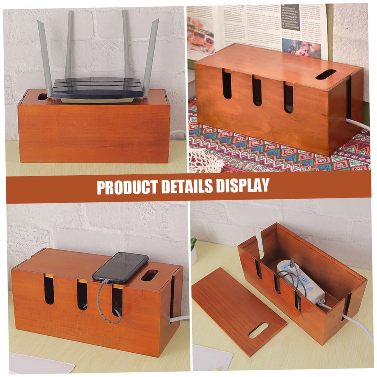 Scatola Portacavi e Contenitore per Prese Elettriche Marrone in Legno Funzione Nascondi Fili Elegante e Moderno per Organizzatore Cavi da Scrivania