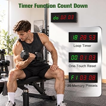 Gym Timer Clock with Remote, Interval Timer for Home Gym with Start/Stop Button & 12/24H Digital Display, Workout Stopwatch Countdown Timer for Fitness Training