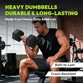 HANDBODE Hex Dumbbell 30-570 lb Dumbbell set, Rubber Encased Exercise & Fitness Dumbbells, Hand Weight for Strength Training